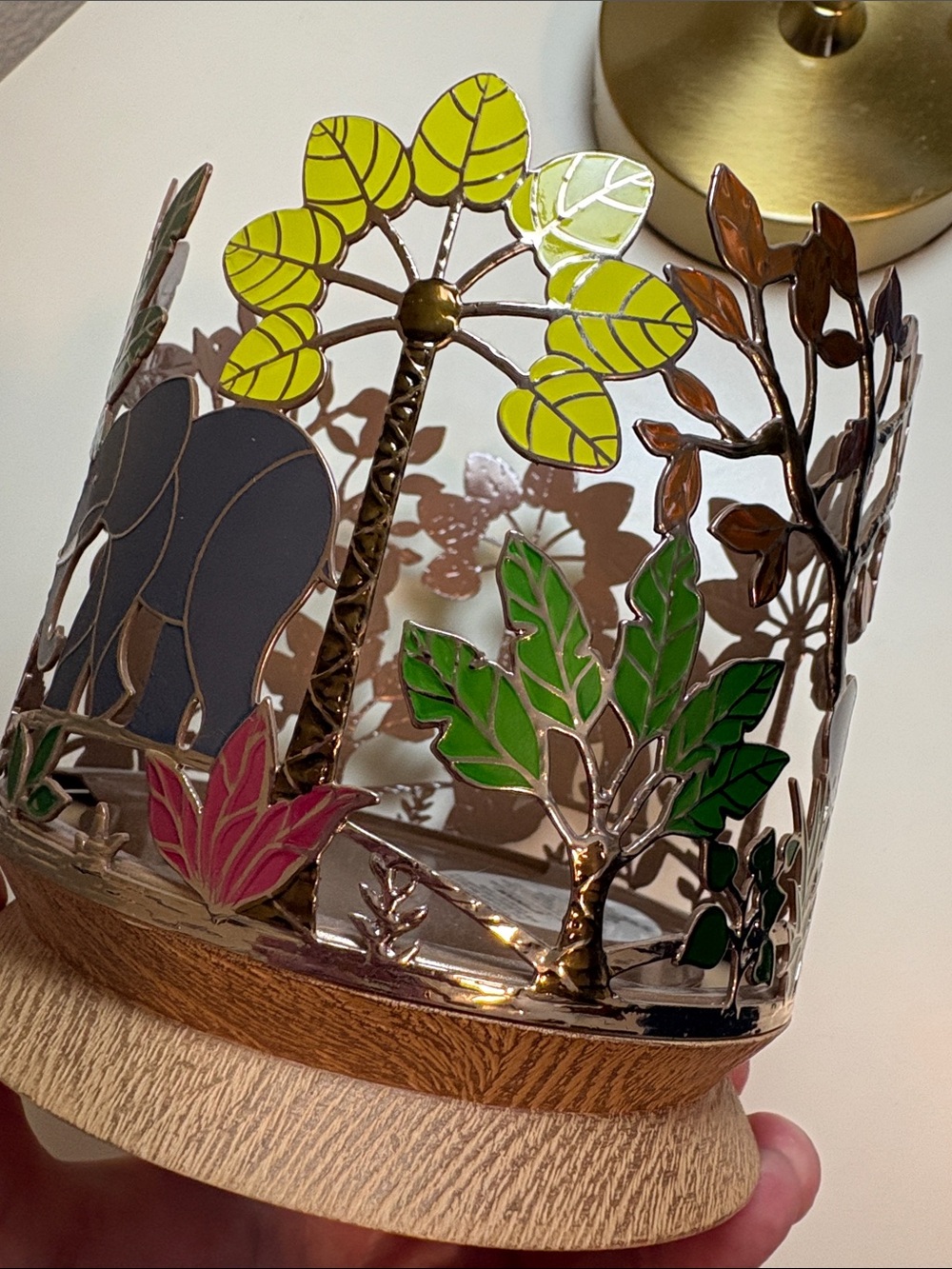 Bath & Body Works Elephant Jungle enameled metal Candle Holder with Wooden Base - Picture 15 of 15